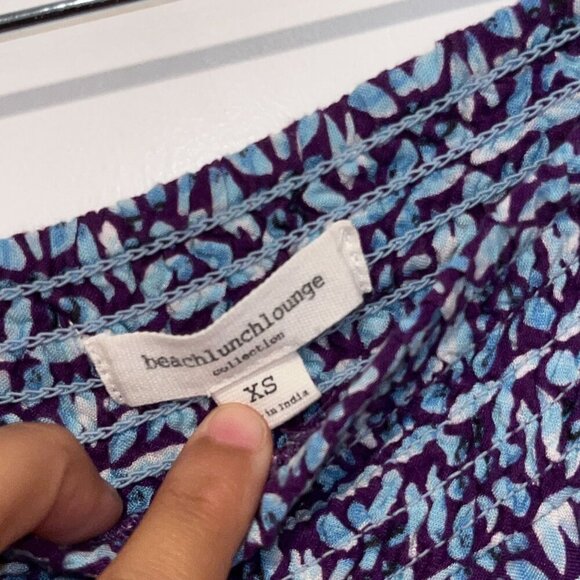 Beachlunchlounge Purple/Blue Wide-Leg Patterned Boho Elastic Waist Women's Pants - Picture 4 of 9